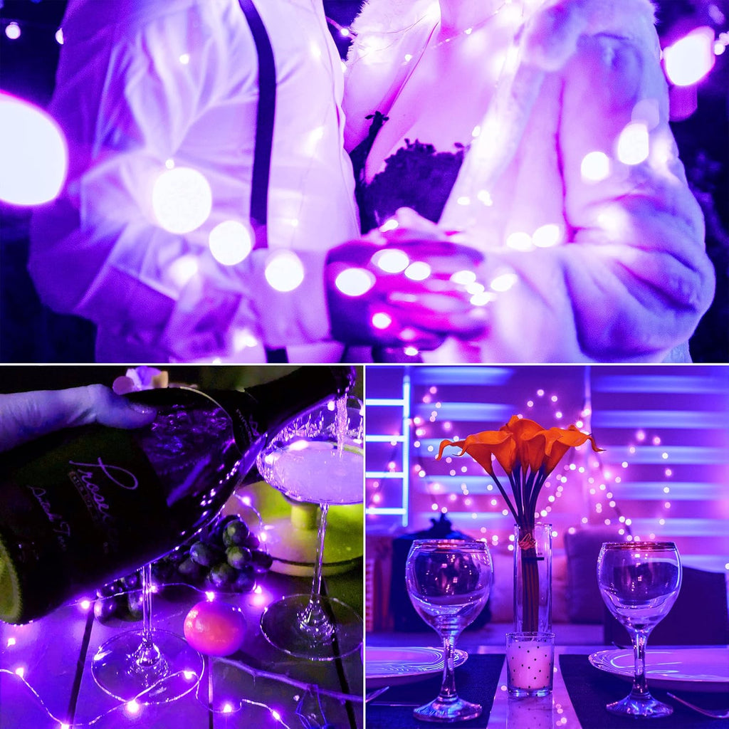 SmilingTown 20 LED Purple Fairy Lights - Battery Operated 6.6ft Waterproof String Lights for Weddings & Parties