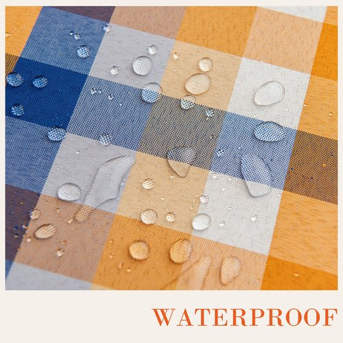 LOSIVISHE Fall Plaid Waterproof Tablecloth – Orange, Blue & White Check Pattern – Thanksgiving Harvest Table Cover, Stain-Resistant & Durable, W60 x L144 in