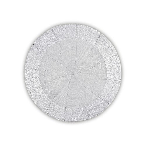 Lightnpro Beaded Placemats Set of 4-13 Inch Round Handmade Table Chargers - Rustic Farmhouse Glitz Table Décor for Dining Room, Christmas, Thanksgiving, Easter & Special Events- Whitish Silver