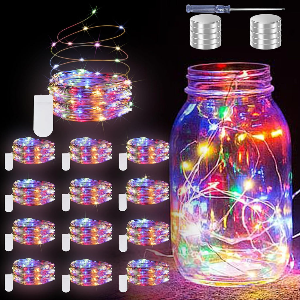 Skiennix 12 Pack Fairy Lights - Battery Operated 7ft Waterproof Silver Wire LED String Lights for DIY Wedding Décor & Party Centerpieces