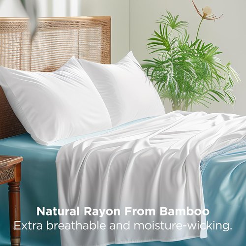 Bedsure King Size Pillow Cases - Cooling Rayon Bamboo White Pillow Covers, Silky Soft, 20x36 Inches