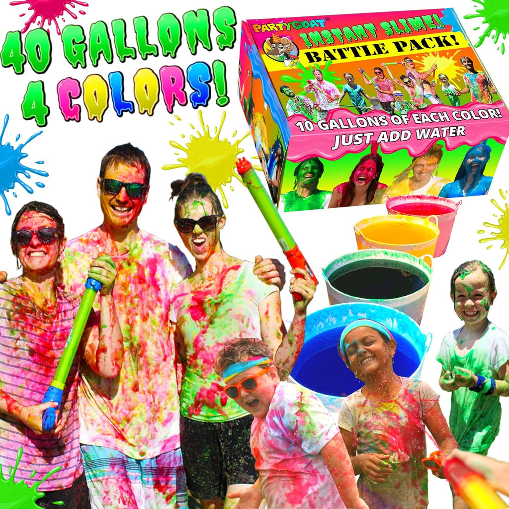 PARTY GOAT Instant Slime Powder - Make 40 Gallons of Multicolor Slime for Blaster Guns & Color Events