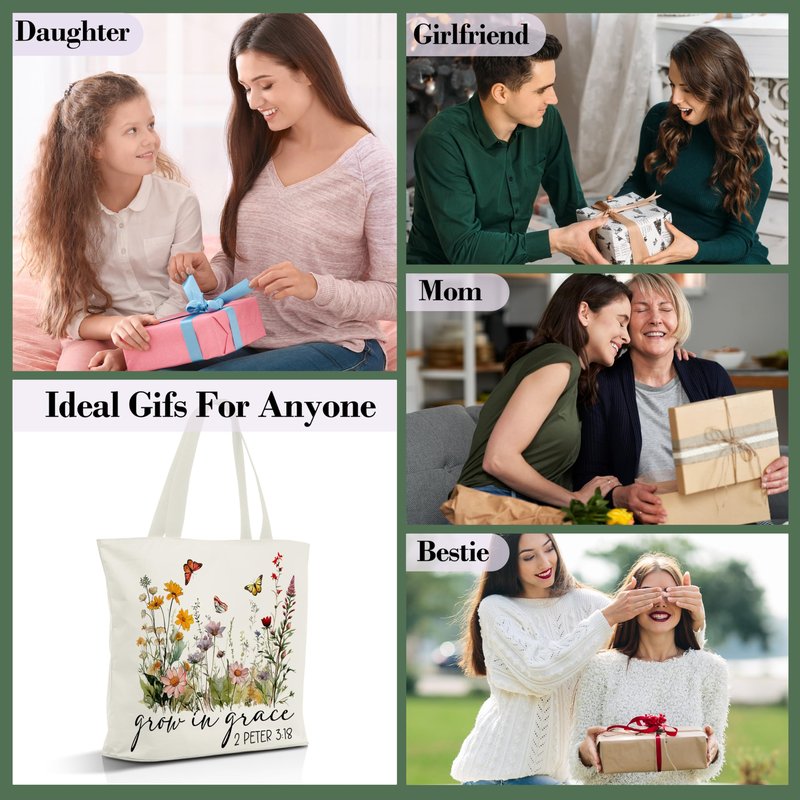 Nuhany Christian Gifts Canvas Tote Bag Aesthetic for Women Mom, Religious Birthday Gifts Reusable Grocery Shopping Bags, Shoulder Tote Bag for Christian (B02)