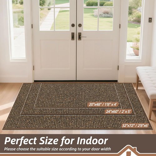 BEQHAUSE Dirt Trapper Door Mat - Non-Slip, Washable, Absorbent Entrance Mat | 20" x 48", Brown