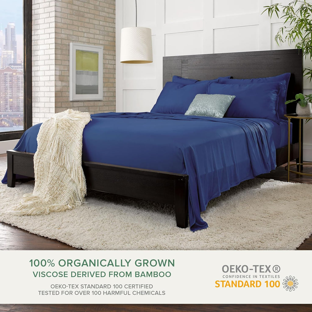 Pure Bamboo California King Sheets - 100% Organic Viscose Bed Set, Soft & Cooling, Cobalt Blue