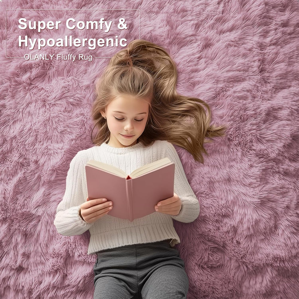 OLANLY Runner Rugs - Soft, Machine Washable Shaggy Carpet for Hallways & Bedrooms | Blush Color
