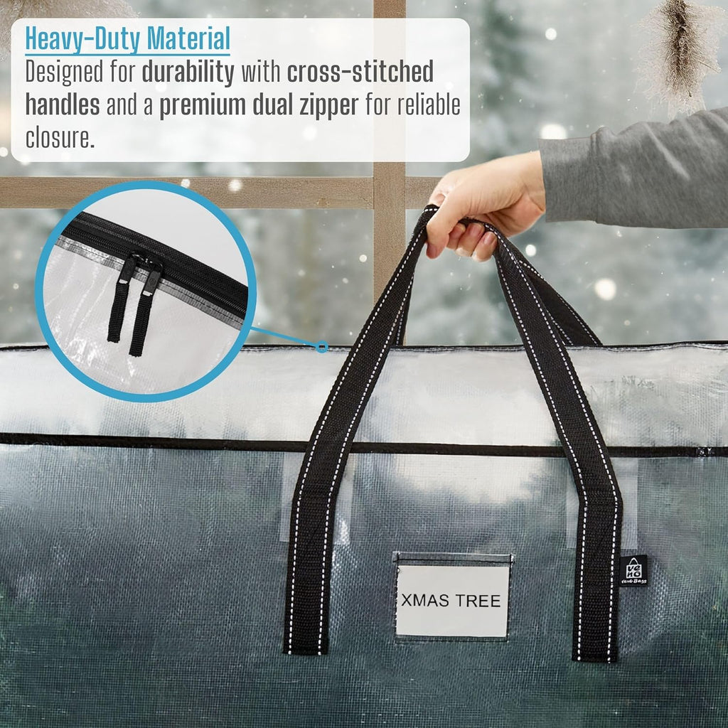 VENO Clear Christmas Tree Storage Bag - Heavy Duty 7.5 Ft Tree Protector with Zipper & Durable Handles