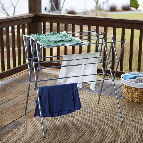 Household Essentials Clothes Drying Rack - Foldable, Expandable & Collapsible | Silver Finish