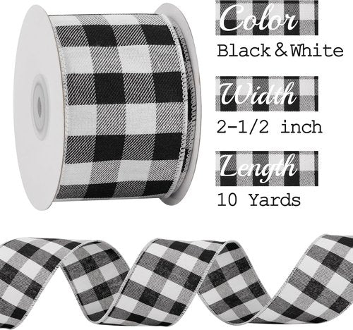 MEEDEE Buffalo Plaid Ribbon - 2.5 Inch Wide, 10 Yards | Wired Polyester for Wreaths, Bows & Crafts