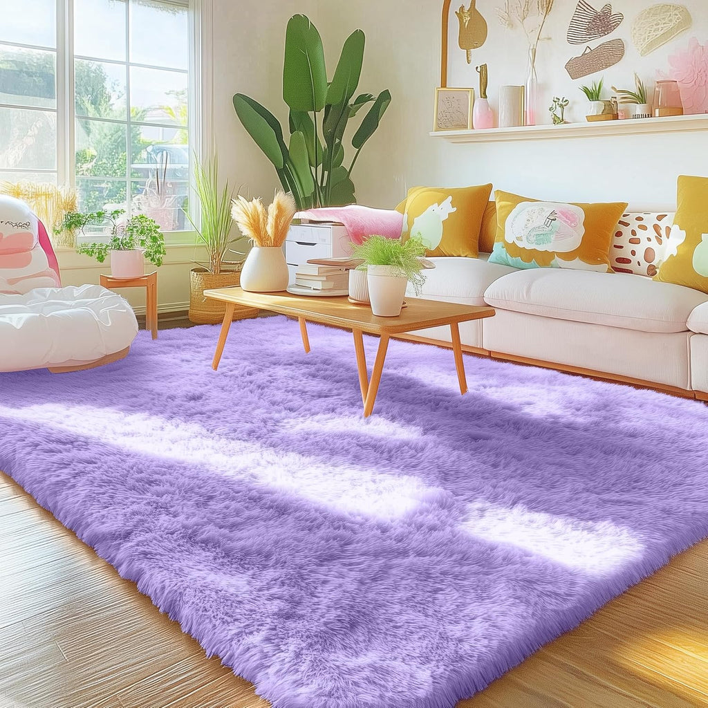 OLANLY Area Rug - Soft Fluffy Shaggy Design | Machine Washable 4x5.9 ft Light Purple Carpet for Kids & Home Decor