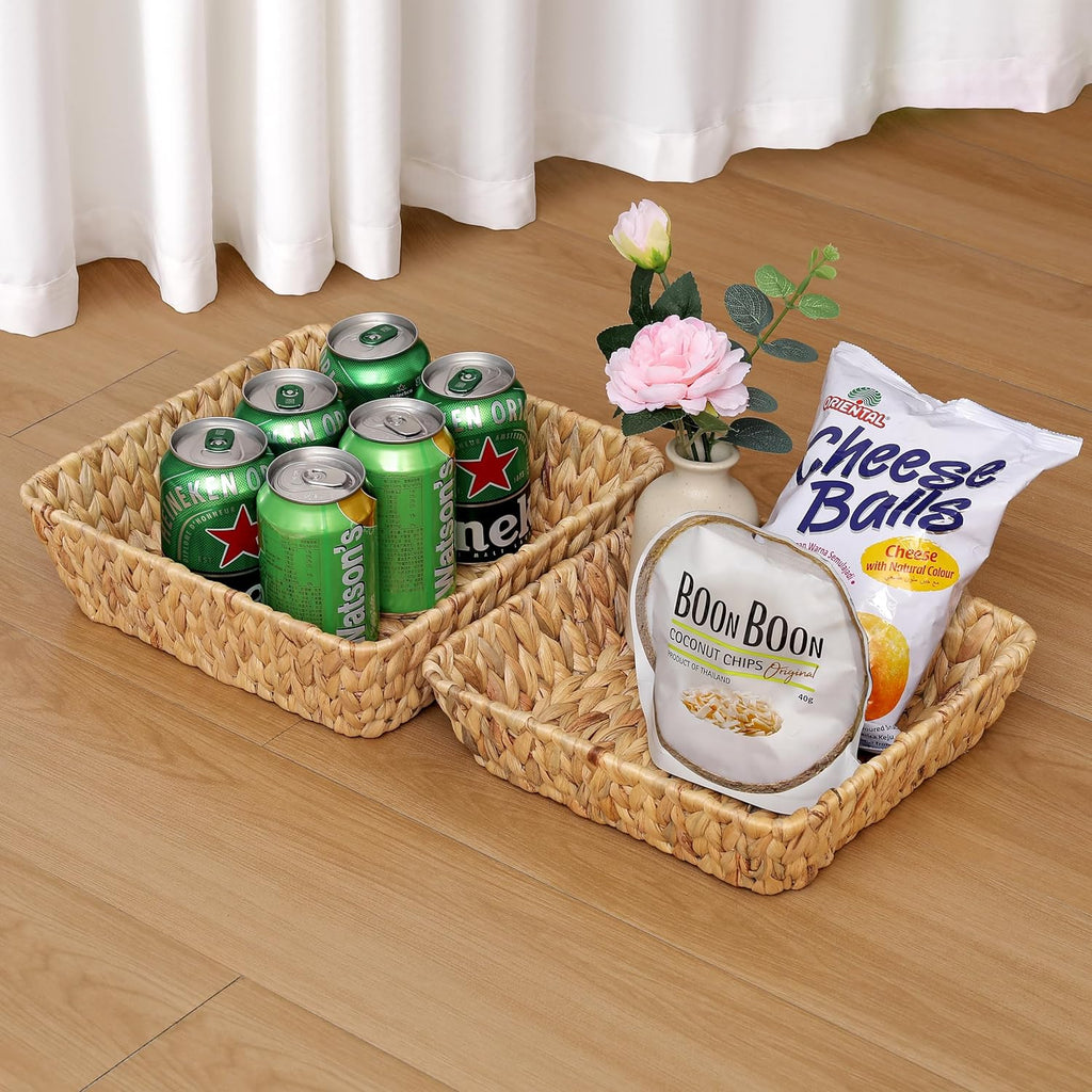 Wicker Basket Tray Set - Small Rattan Baskets for Gifts & Organizing | 2-Pack Decorative Baskets