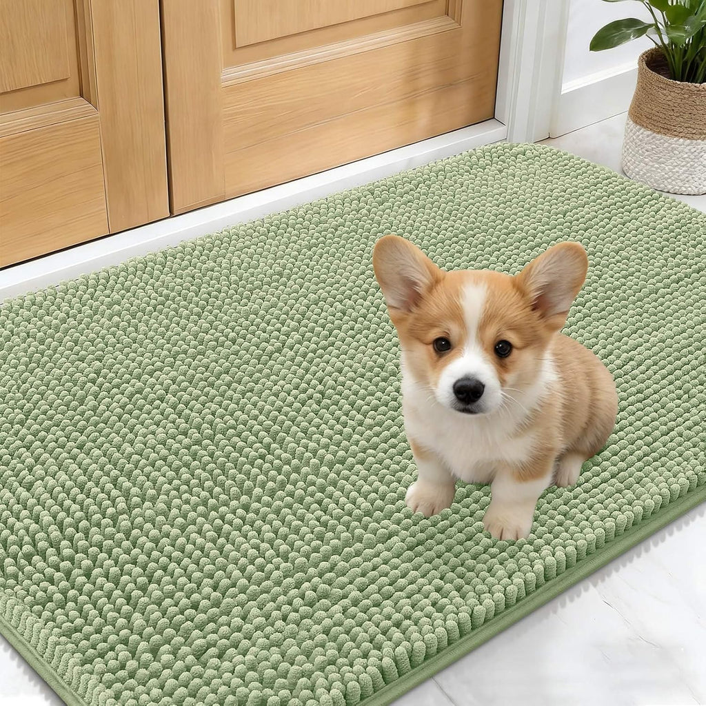 OLANLY Dog Door Mat - Absorbent Non-Slip Mud Mat for Dogs | Quick Dry Chenille, 30x17, Sage Green