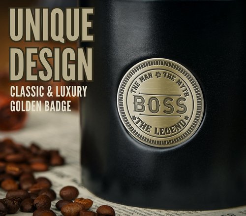 Onebttl Boss Gifts Ceramic Coffee Mug with Golden Badge, 15oz/450ml - Boss Day, Christmas, Retirement - Man Myth Legend