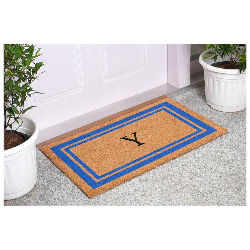 Calloway Mills 152971830Y Blue Border 18" x 30" Monogram Doormat (Letter Y)