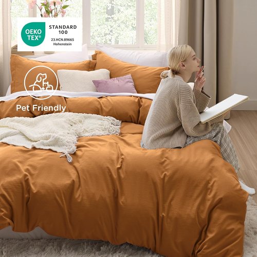 Bedsure Honey Ginger Duvet Cover Set - Extra Soft Cotton-Like Bedding, Full Size 80x90 Inches, 3 Pieces with Zipper Closure & 2 Pillow Shams