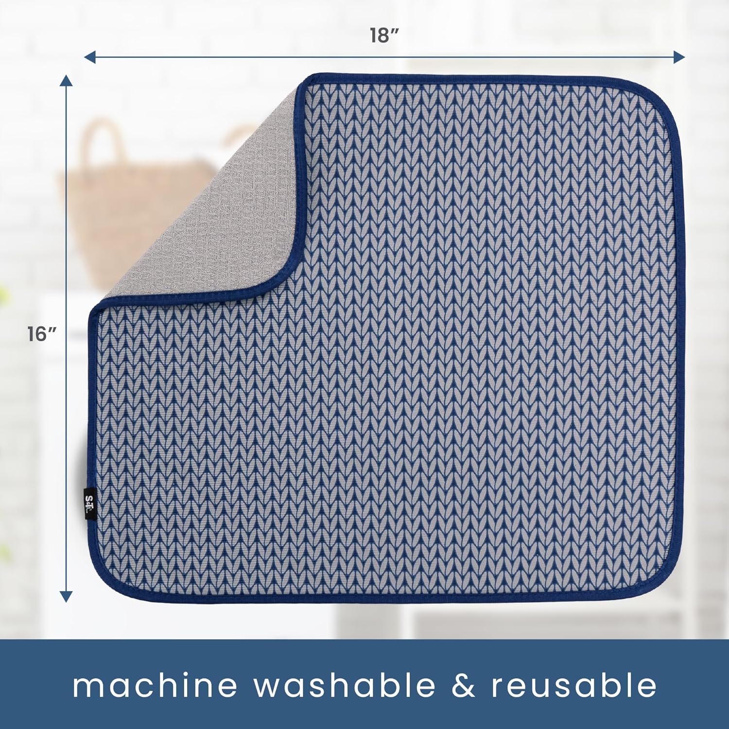 S&T INC. Dish Drying Mat - Absorbent Microfiber Kitchen Counter Pad, 16” x 18”, Large Blue