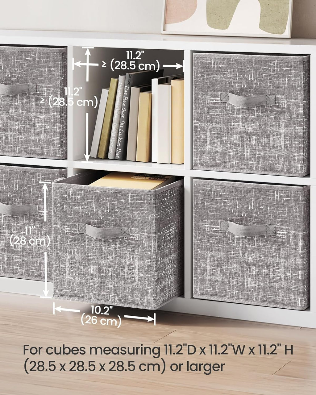 SONGMICS Storage Cubes - 11-Inch Foldable Non-Woven Fabric Bins with Double Handles | Set of 6 in Taupe for Closet Organization