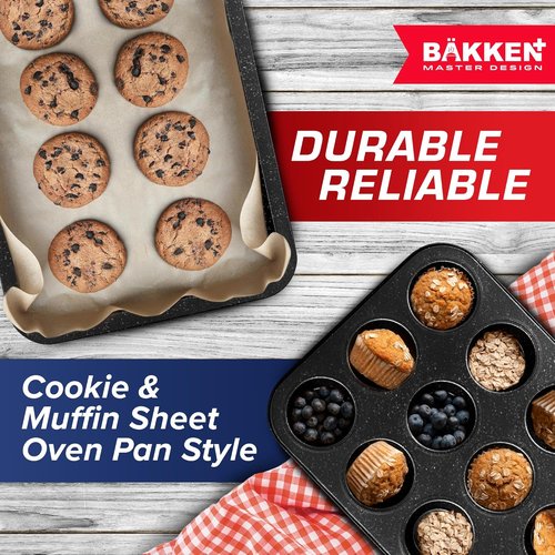 BAKKEN 6-Piece Baking Pan Set | Commercial Grade Carbon Steel, Nonstick & Stackable Design, Oven Safe Up to 450°F, Gray Marble