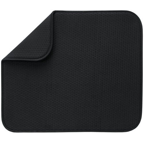 Envision Home Dish Drying Mat for Kitchen, Absorbent, Reversible Microfiber Dish Mat, 16 Inch x 18 Inch, Black
