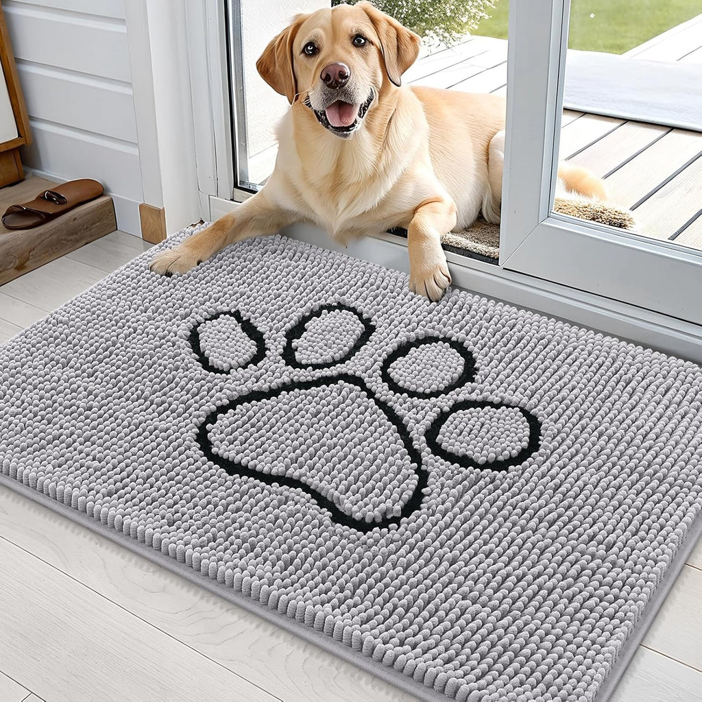OLANLY Dog Door Mat - Absorbent Muddy Paws Doormat | Non-Slip Chenille, 36x24, Light Grey