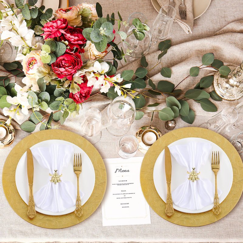 Tioncy 24 Pcs 13'' Christmas Gold Charger Plates Bulk Dinner Plates Plastic Round Charger for Party Plate Table Setting Tree Decorative Wedding Party Serving Restaurant Home Event Tabletop Decoration