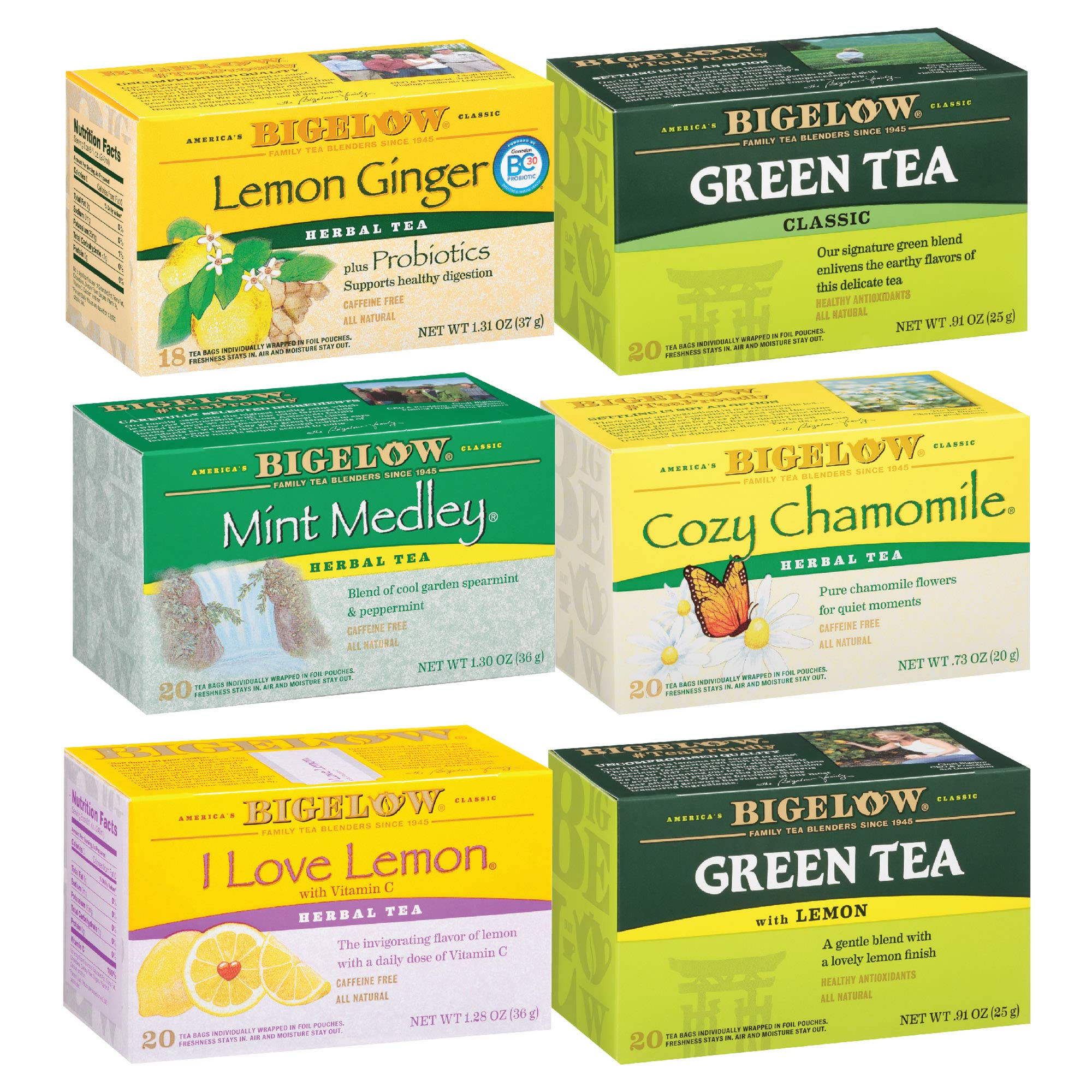 Bigelow Tea Immunity Teas 6 Flavor Variety Pack, Mixed Caffeinated & Caffeine Free Teas, 18 - 20 Ct (Pack of 6), 110 Total Tea Bags