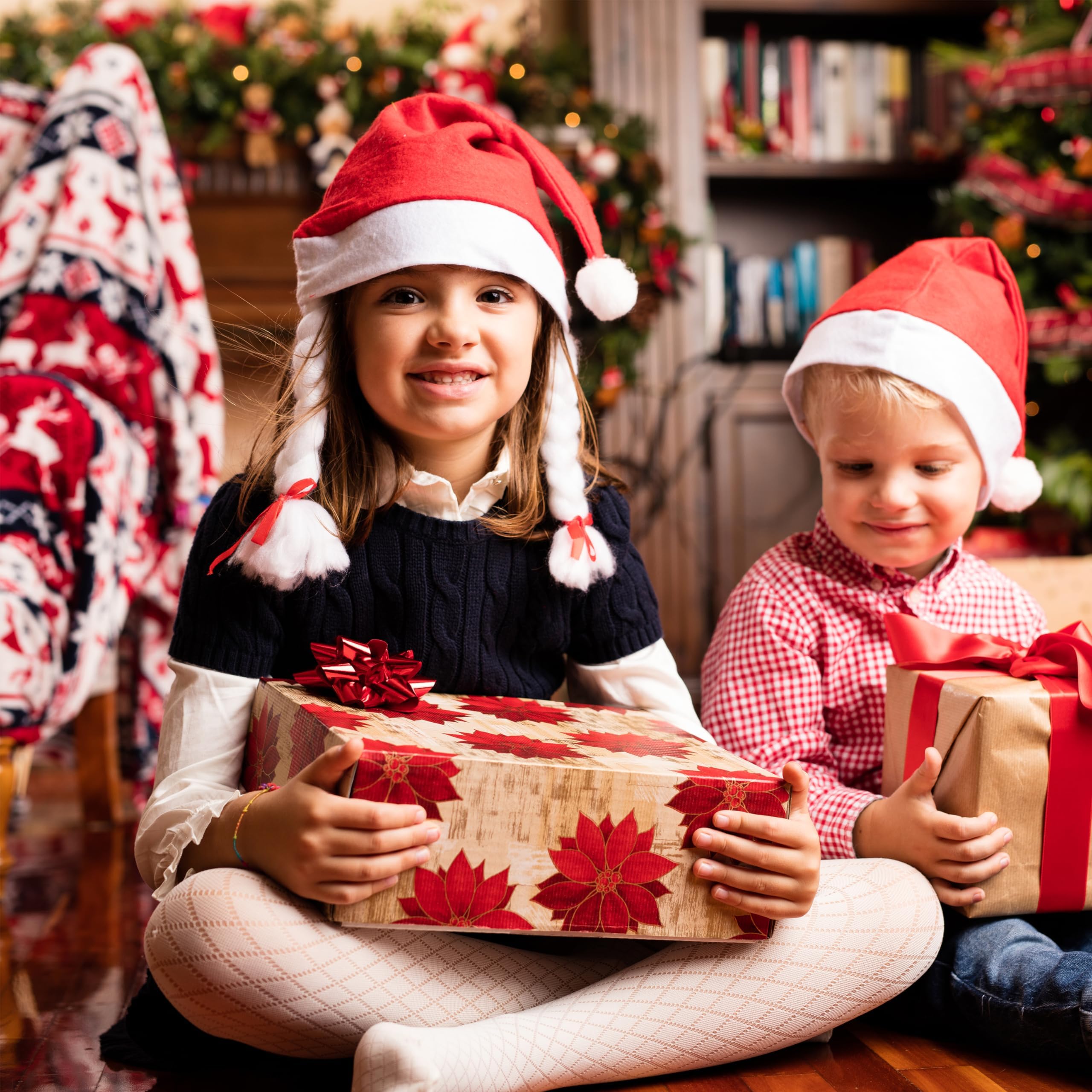SORANGEUN 48pcs Santa Hats, Bulk Santa Hats for Little one, Red Classic Christmas Caps, Gorros De Navidad