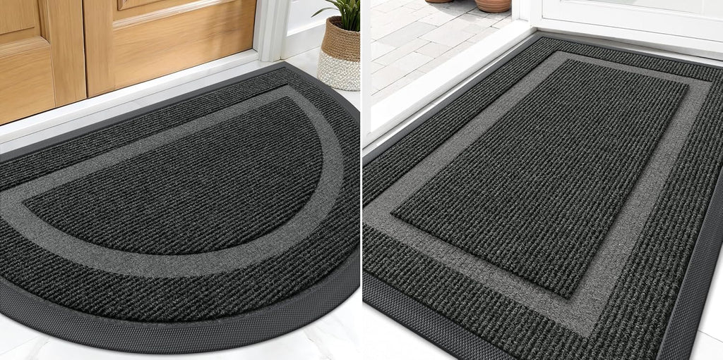 OLANLY Black 2-Piece Door Mat Set - Half Circle & Geometric Design (29.5"x17") for Stylish Entryways