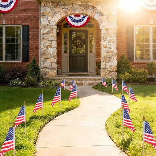 HOOSUN Mini American Flags on Stick - 12 Pcs 4''x6'' USA Flags for 4th of July & Memorial Day Decor
