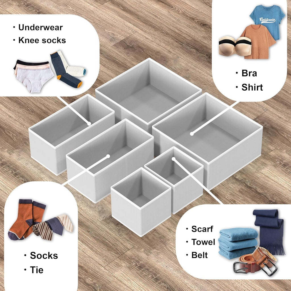 Simple Houseware Underwear Drawer Organizer - Set of 6 for Lingerie, Bras, and Socks | Gray