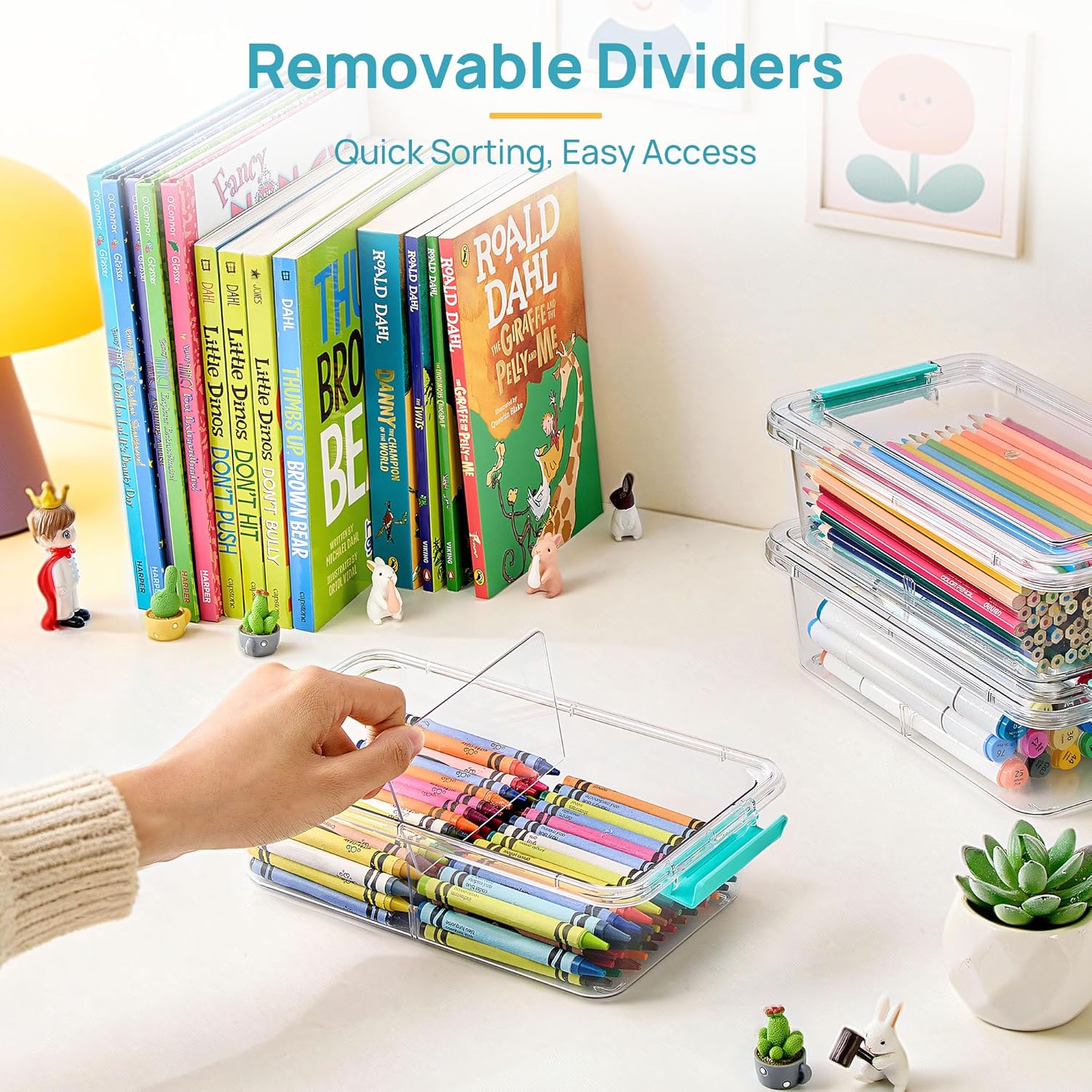 Vtopmart 12-Pack Clear Pencil Boxes - Stackable Plastic Organizers with Removable Dividers for Office & Crafts