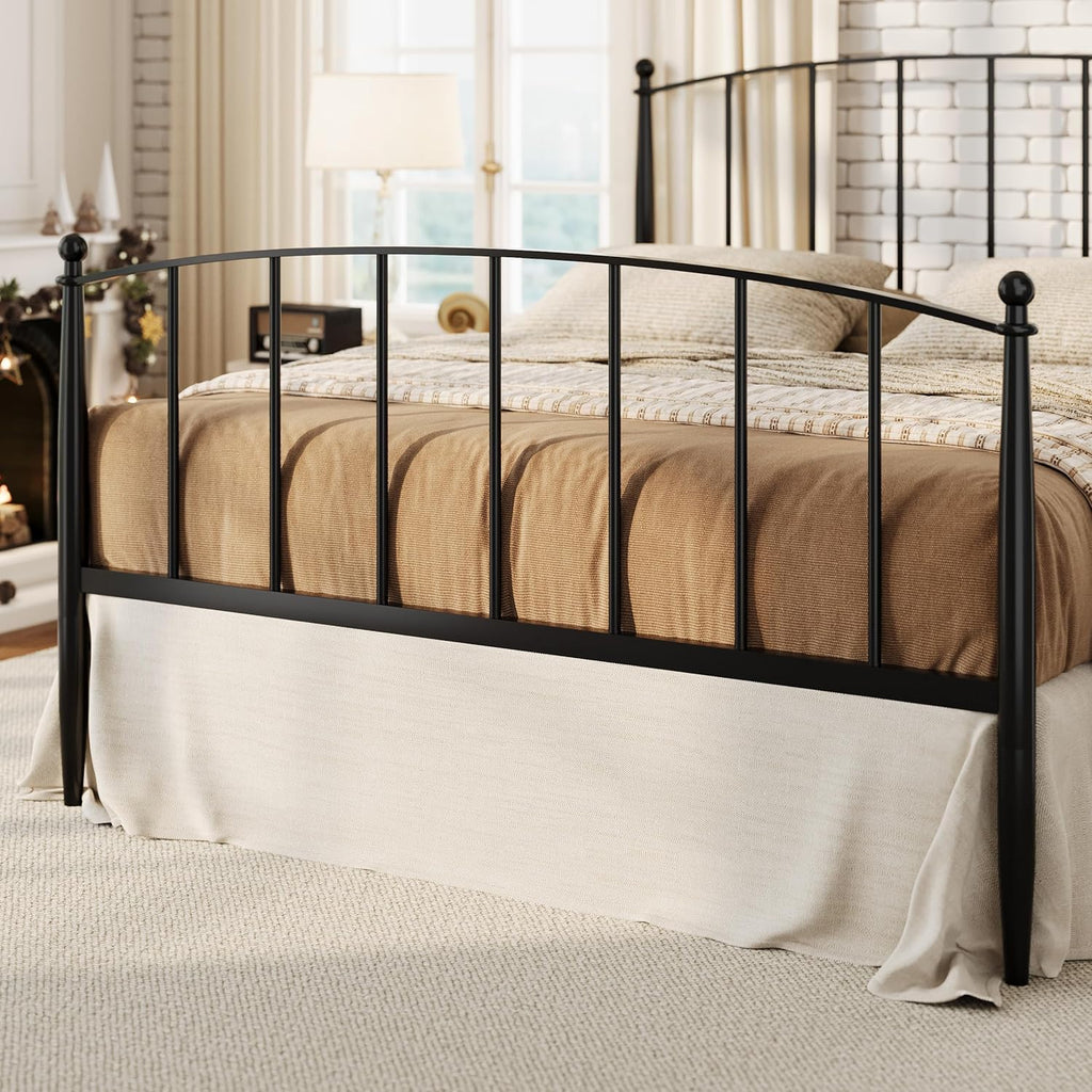 SHA CERLIN Queen Bed Frame - Metal Platform Design with Victorian Iron Headboard & Footboard | Easy Assembly, Black