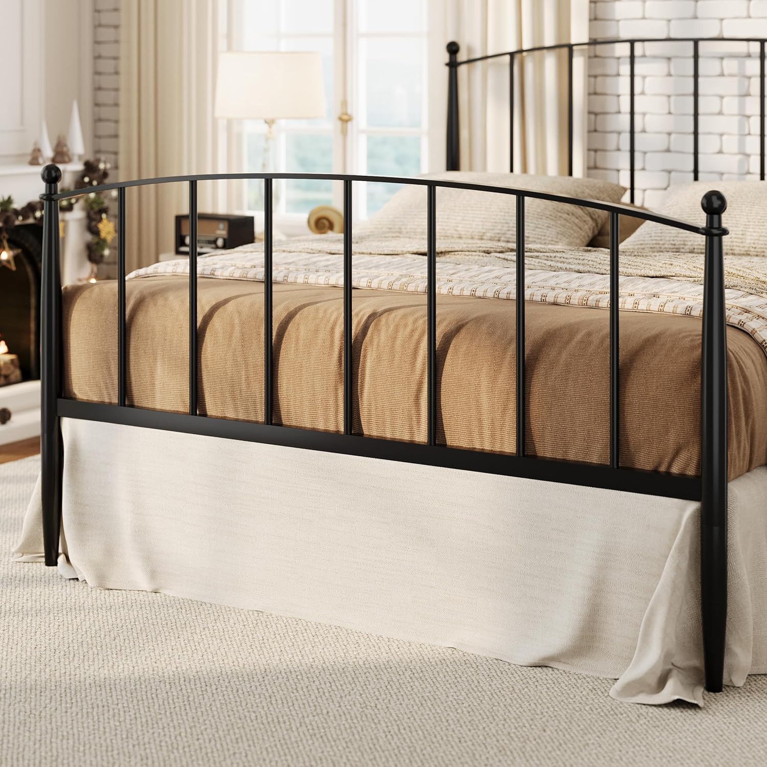 SHA CERLIN Queen Bed Frame - Metal Platform Design with Victorian Iron Headboard & Footboard | Easy Assembly, Black