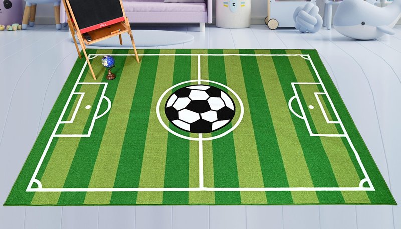 Furnish My Place Play Area Rug for Kids Playroom, Bathroom & Kindergarten Classroom | Nylon | Anti Skid Rubber Backing | Soccer Field Ground | Strips Rectangle | Green | 3'3"x5'