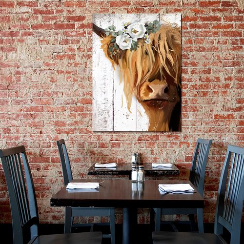 Highland Cow Art and Farmhouse Wall Decor - Country Canvas Printing Rustic Bedroom Decor Retro Yak Wall Art Home Artwork Print Used in Bathroom Office Bedroom Kitchen Dining Room Decorate