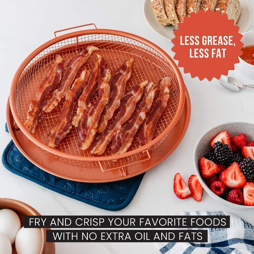 Chef Pomodoro Crisper Basket & Tray Set | Large 12.2" Oven & Air Fryer Cookware - Oil-Free Cooking
