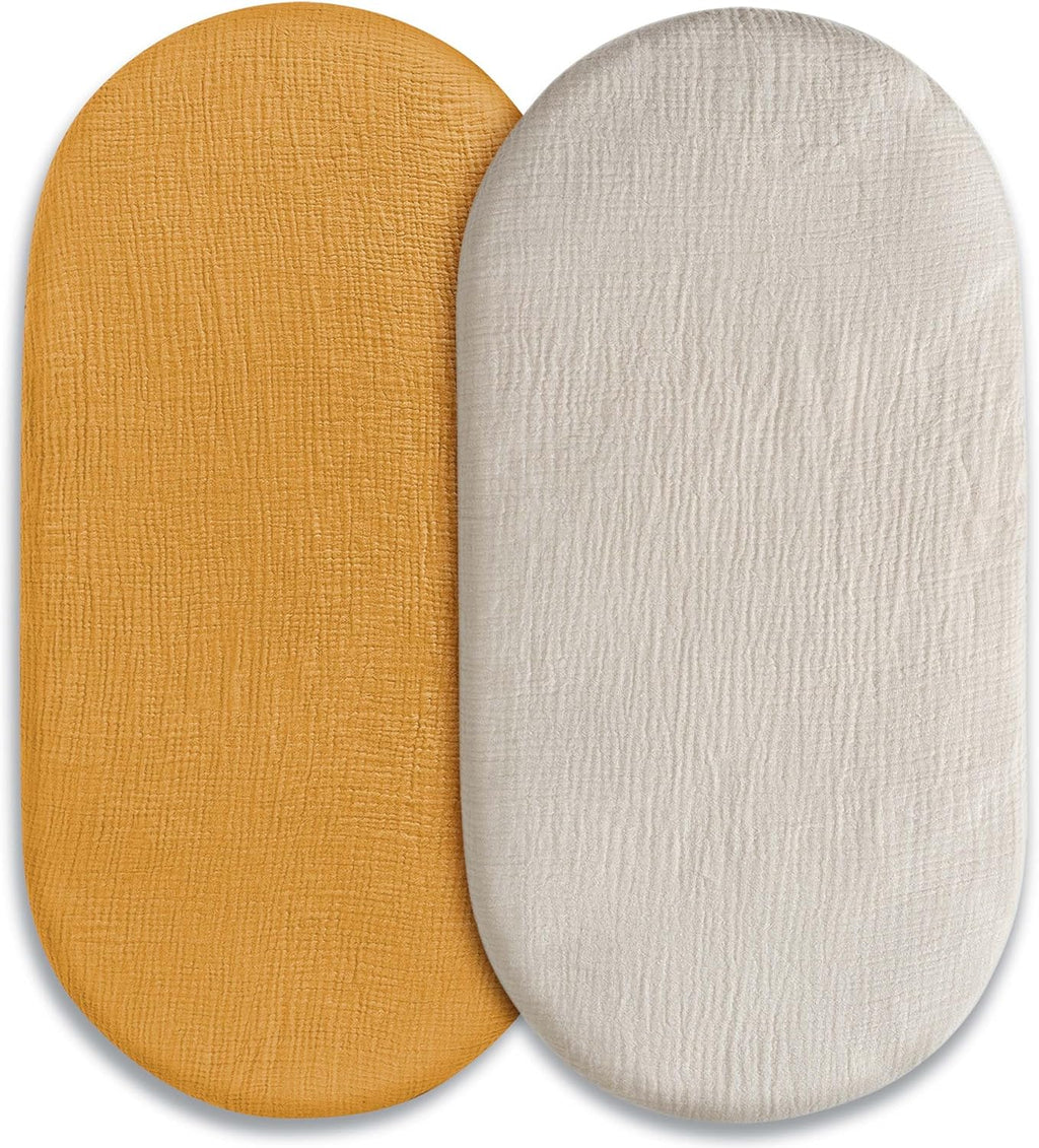 Skiennix Muslin Bassinet Fitted Sheets - Soft, Breathable Cotton | 2-Pack for Oval & Rectangle Cradles
