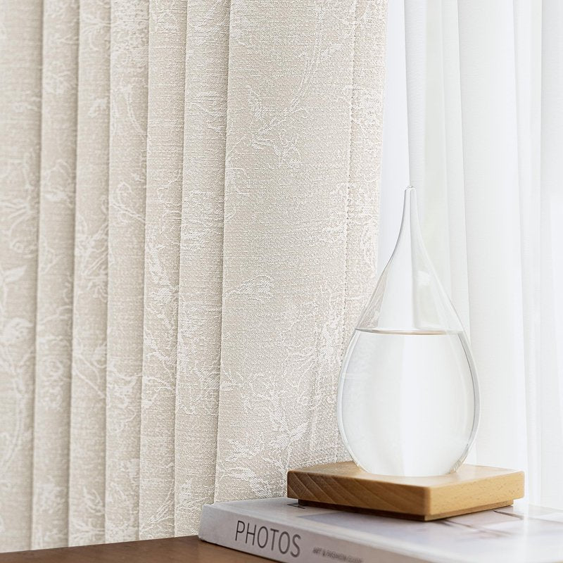 Xwincel Beige Floral Jacquard Blackout Curtains 84 Inches Long for Bedroom, Flower Chenille Rustic Farmhouse Curtains Living Room Darkening Thermal Insulated Drapes, Grommet Window Curtains 2 Panels