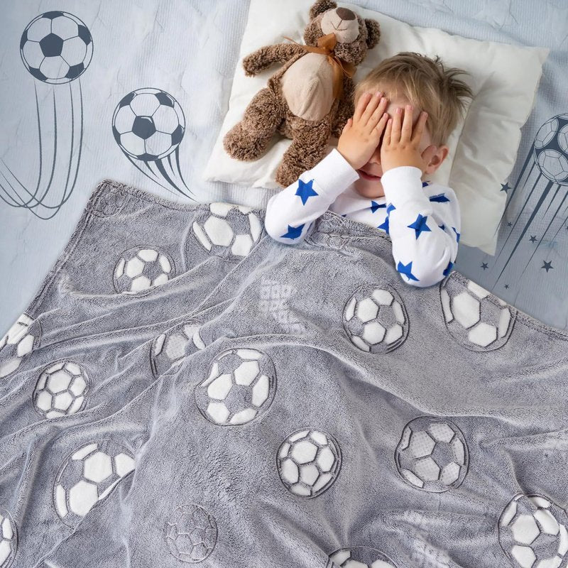 UOMNY Glow in The Dark Blanket for Boys,Soft Football Throw Blanket Kids Luminous Balls Blankets for Couch Valentine's Day Gift Luminous Blanket Grey 50 x 60 inch ﻿