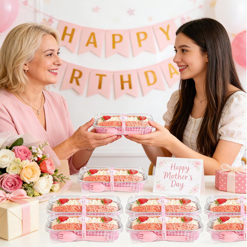 NPLUX 100 Pack Mini Cake Pans with Lids and Spoons Rectangular Aluminum Foil Baking Pans Mini Cheesecake Containers Mothers Day Party Favors(6.8oz)
