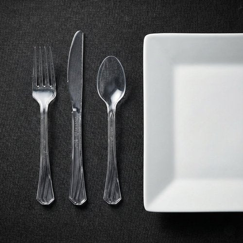 Hanna K. Signature 240 Count Clear Plastic Silverware Set, Heavyweight Elegant Disposable Cutlery Combo, 80 Forks, 80 Spoons, 80 Knives