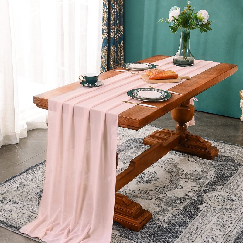 BETRIC 10Ft Chiffon Table Runner 29x122 Inches Charming Wedding Runner Sheer Bridal Shower Decorations, Birthday Party Decor-10 Pack,Blushing Pink