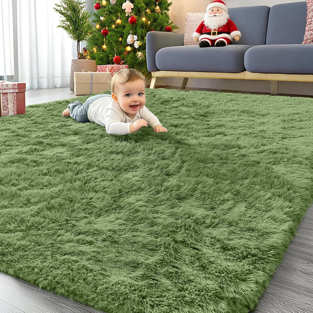 OLANLY 5x7 Large Area Rug - Soft Fluffy Shaggy Carpet for Living Room & Bedroom | Green Indoor Decor