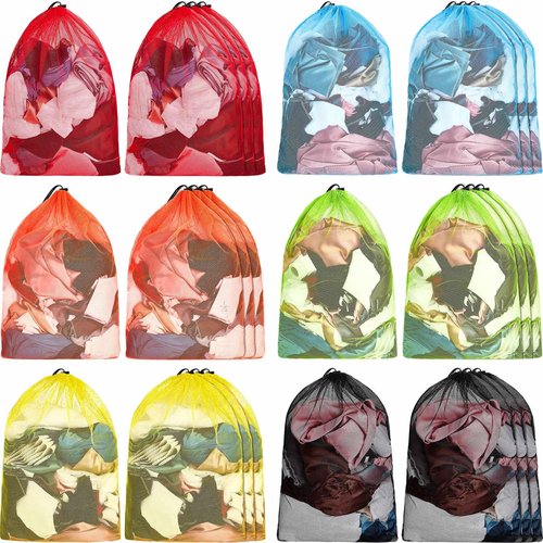 Berlune 24 Pcs 32x24 in Large Laundry Bag Colorful Extra Large Mesh Laundry Bag Bulk with Drawstring Heavy Duty Mesh Machine Washable Drawstring Pouch