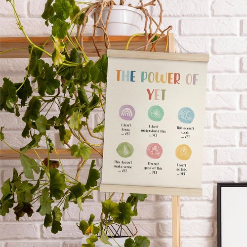HRQKO Growth Mindset Wall Art - The Power of Yet Poster Hanger Frame, 12x16 Inch for Therapy & Counseling Decor