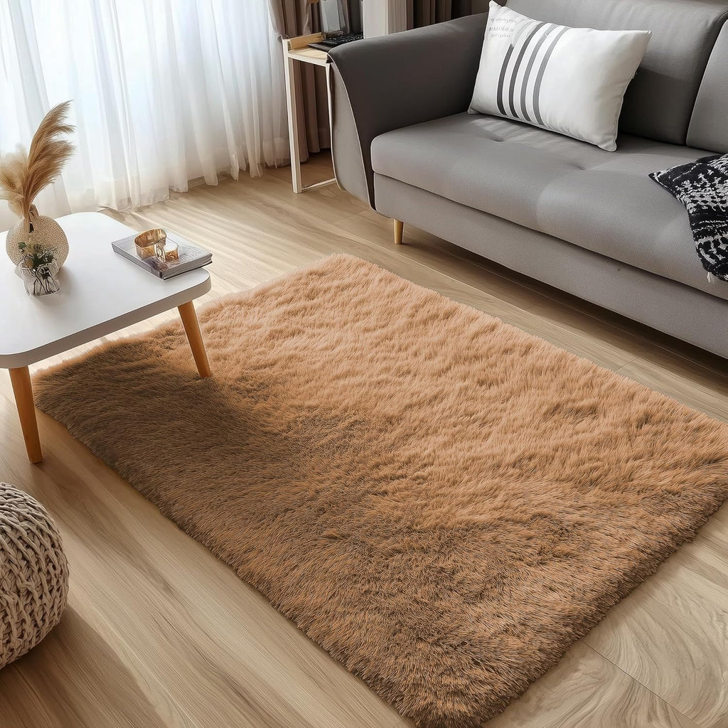 OLANLY 3x5 Soft Fluffy Shaggy Bedside Rug - Machine Washable Indoor Carpet for Kids & Nursery | Khaki