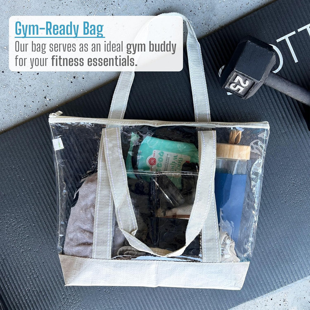 VENO Clear Beach Bag - Large Transparent Tote for Swim, Pool, Gym | Summer Vacation Essentials - Beige