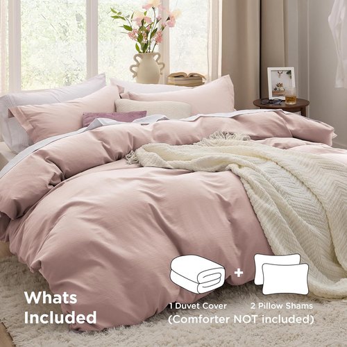 Bedsure Rose Pink Duvet Cover Set - Extra Soft Queen Size 3-Piece Bedding, 90x90 Inches with Zipper Closure & 2 Pillow Shams