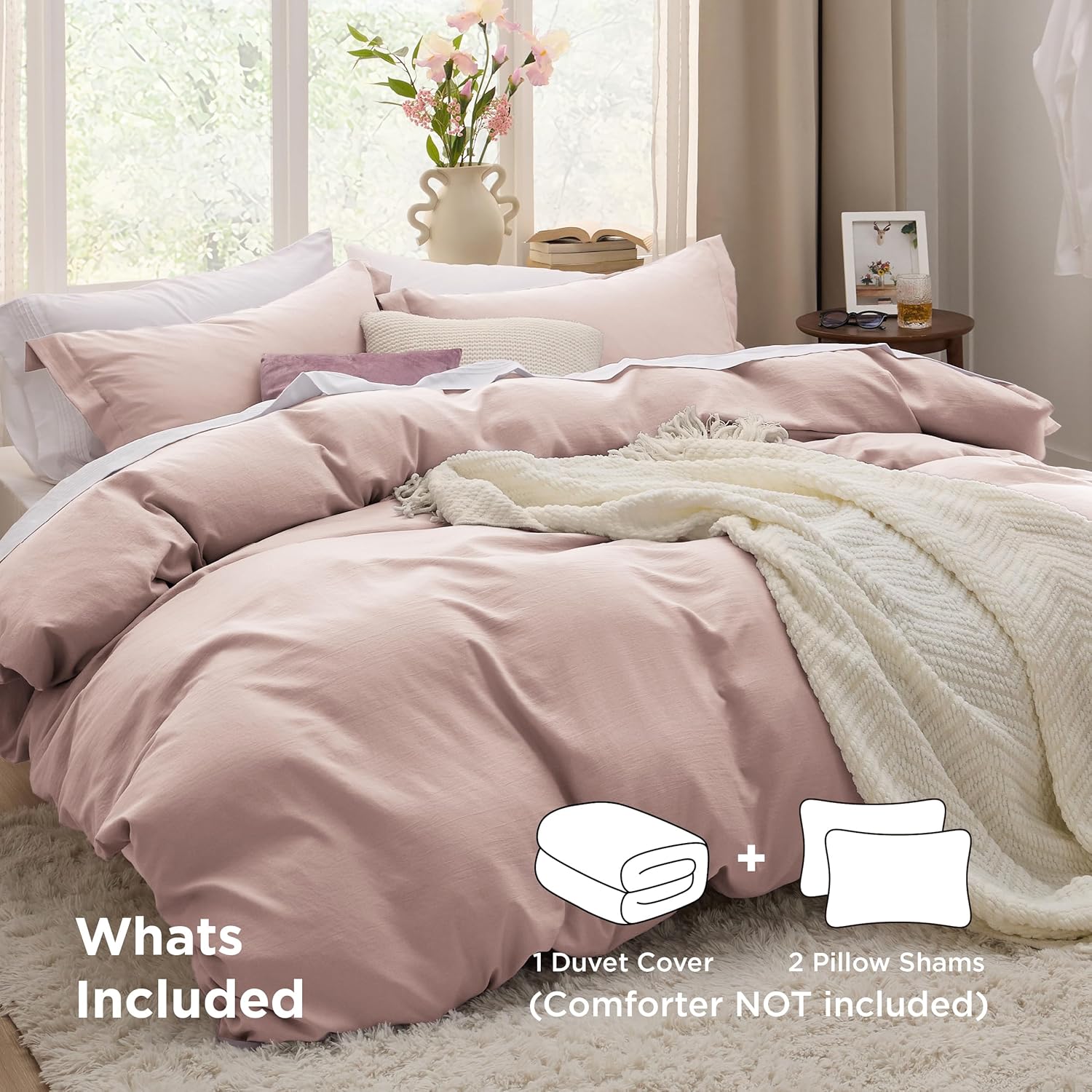 Bedsure King Size Duvet Cover Set - Soft Rose Pink Prewashed Cotton-Like Polyester, 3 Pieces with Zipper Closure