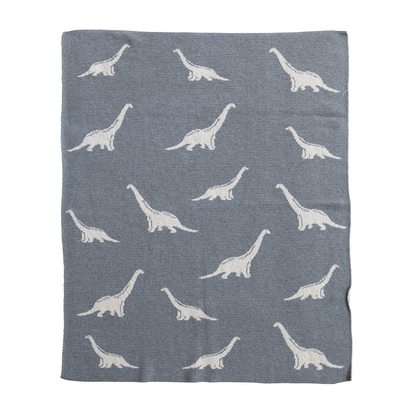 Creative Co-Op Cotton Knit Baby Blanket with Dinosaurs, 40" L x 32" W